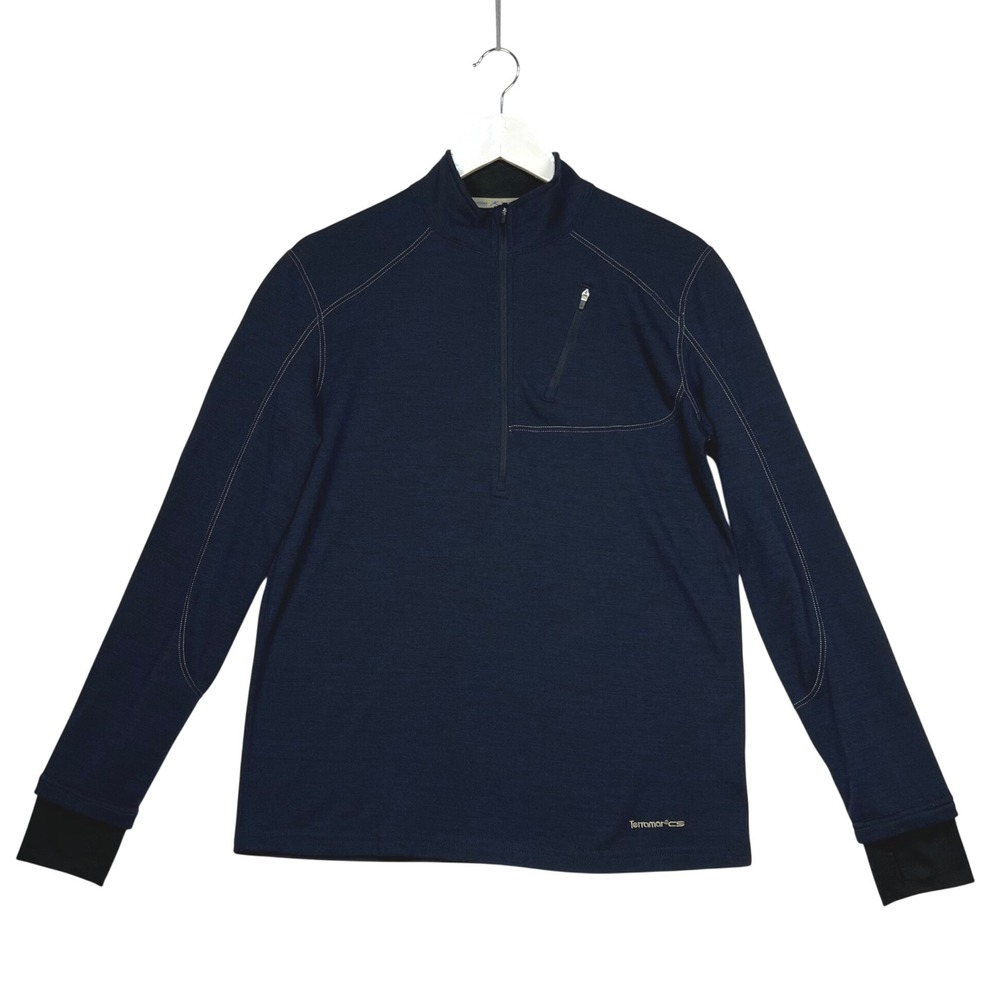 Terramar Navy Blue Quarter Zip Pullover Jacket Mens Size M Wool Blend